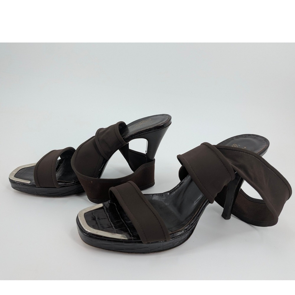 Donald J Pliner Couture Brown Croc Leather Elastic Strap Sandals Heels Size 8M
